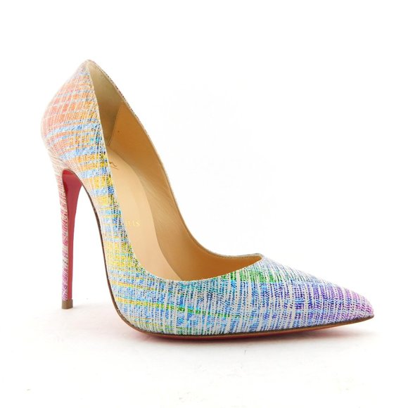 CHRISTIAN LOUBOUTIN Rainbow Multicolor Pastel Textured Leather Heel Pumps 35 - Picture 2 of 9